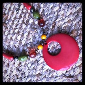 Round red charm beaded multi colored necklace